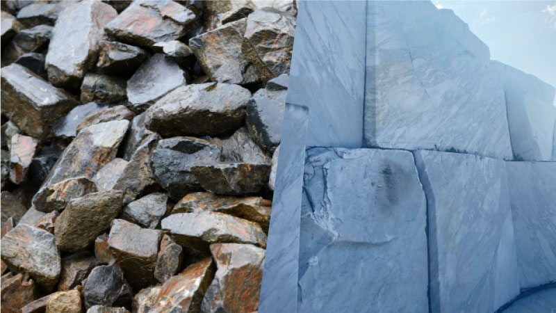 割栗石と大理石