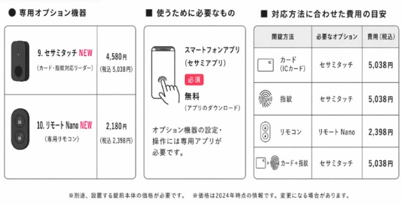 解錠方法によってはオプション費用が必要