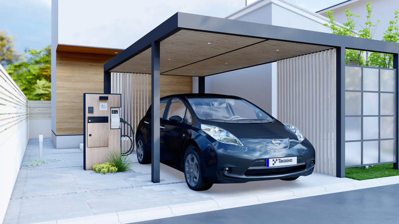 タカショー：V2H機器搭載宅配ボックス付門柱