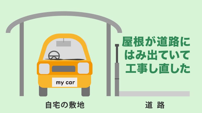 屋根が道路にはみ出ていて工事し直した
